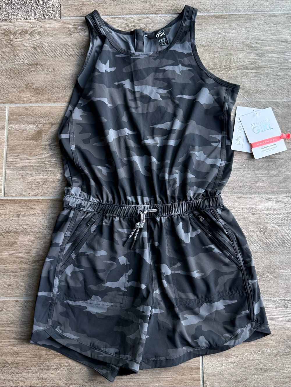 Athleta Girl On The Go Romper Camo XL 14 NWT